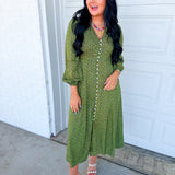 Floral Print Button Front Maxi Dress - Midnight Fern