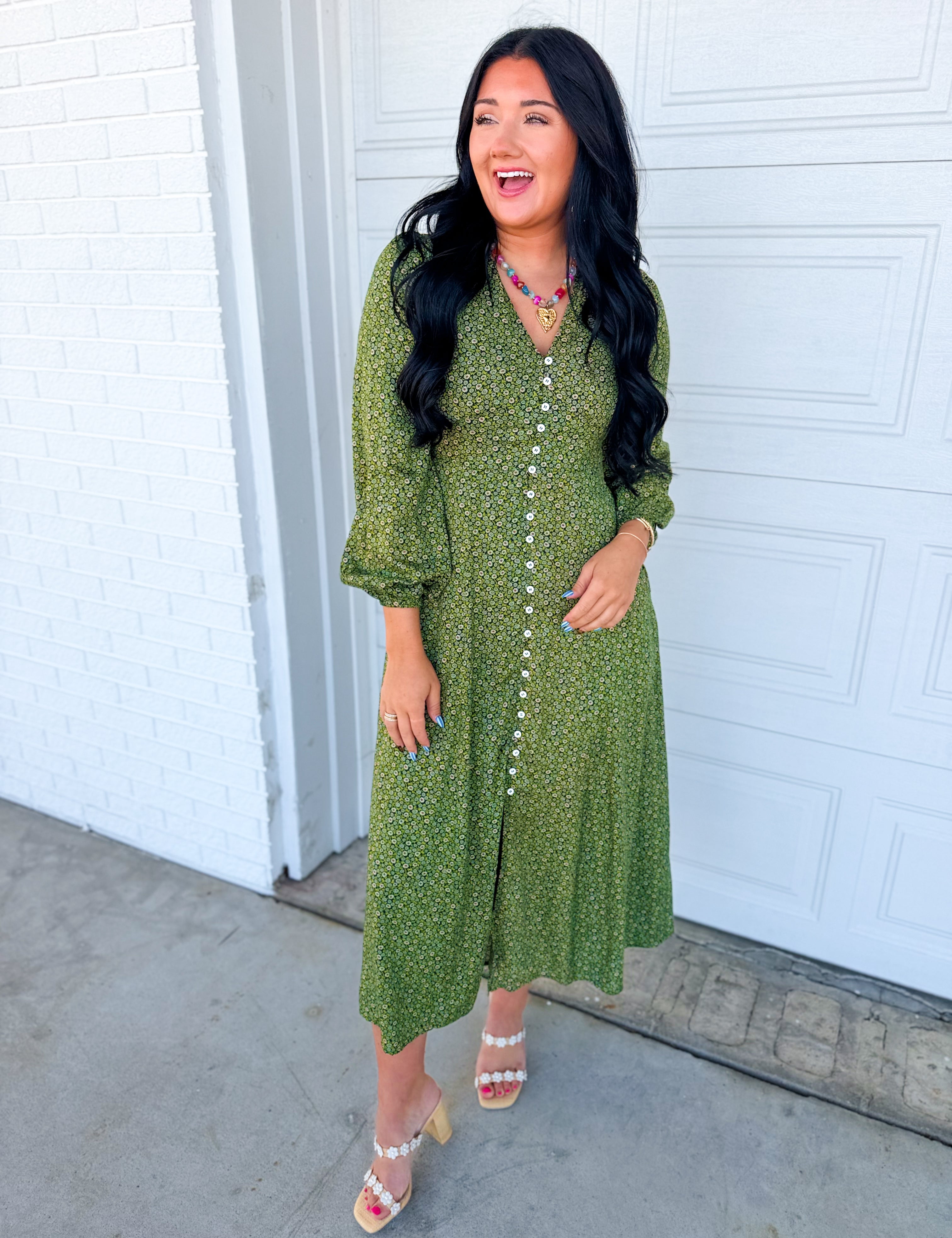 Floral Print Button Front Maxi Dress - Midnight Fern