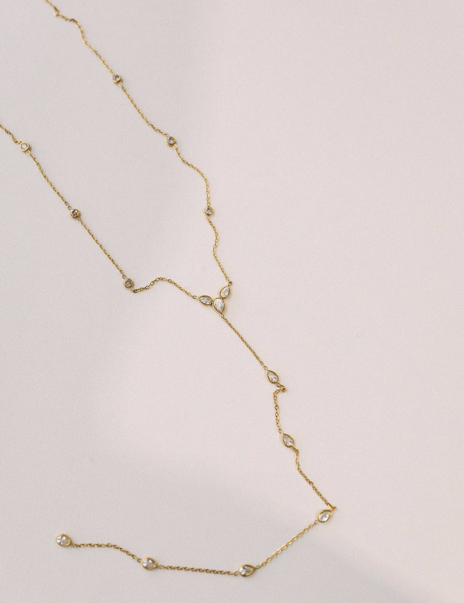 Crystal Accent Dainty Chain Lariat Necklace - Lace and Grace Boutique