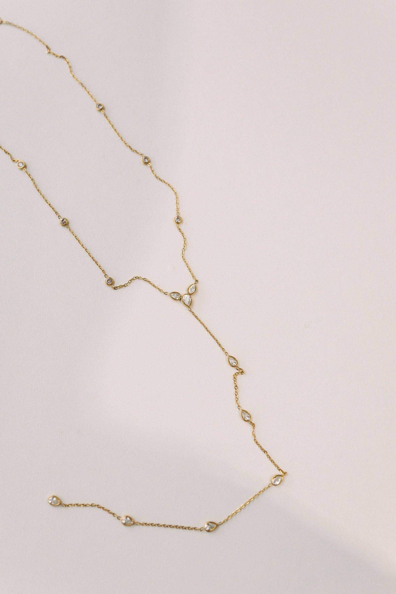 Crystal Accent Dainty Chain Lariat Necklace - Lace and Grace Boutique