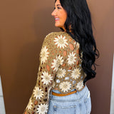 Daisy Crochet Open Knit Cropped Top - Dark Taupe/Beige
