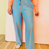 Striped Drawstring Pants - Blue/Citrus