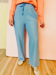 Striped Drawstring Pants - Blue/Citrus - Lace and Grace Boutique
