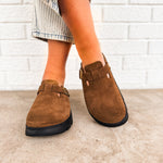 Birkenstock Boston Chunky Suede Leather Clog - Dark Tea/Black - Lace and Grace Boutique