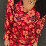 Plunging V-Neck Long Sleeve Maxi Dress - Carmine Rose
