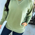 Pigment Dyed French Terry Pullover - Light Olive - Lace and Grace Boutique