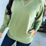 Pigment Dyed French Terry Pullover - Light Olive - Lace and Grace Boutique