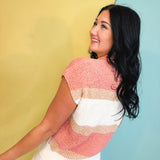Color Block Textured Sweater Top - Peach/Ivory - Lace and Grace Boutique