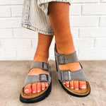 Birkenstock Arizona Pap Chunky Suede Leather Sandal - Basalt Gray/Black - Lace and Grace Boutique
