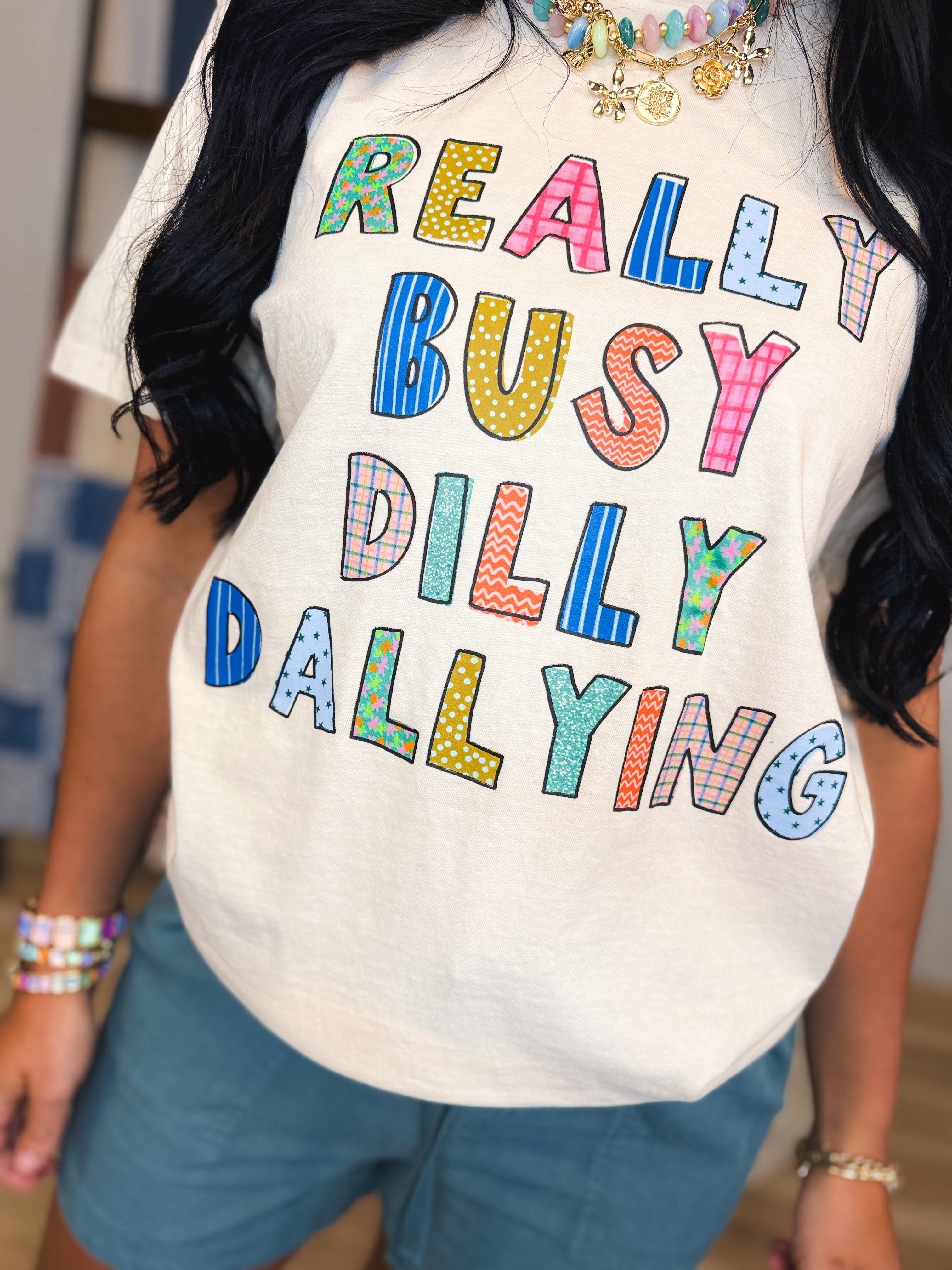 Dilly Dallying Graphic Tee - Ivory - Lace and Grace Boutique