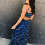 Denim Floral Embroidered Tiered Flare Maxi Dress - Lace and Grace Boutique