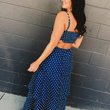 Denim Floral Embroidered Tiered Flare Maxi Dress - Lace and Grace Boutique