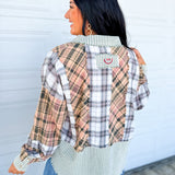 Oli & Hali Washed Plaid Mix Button Up Shirt - Olive Combo