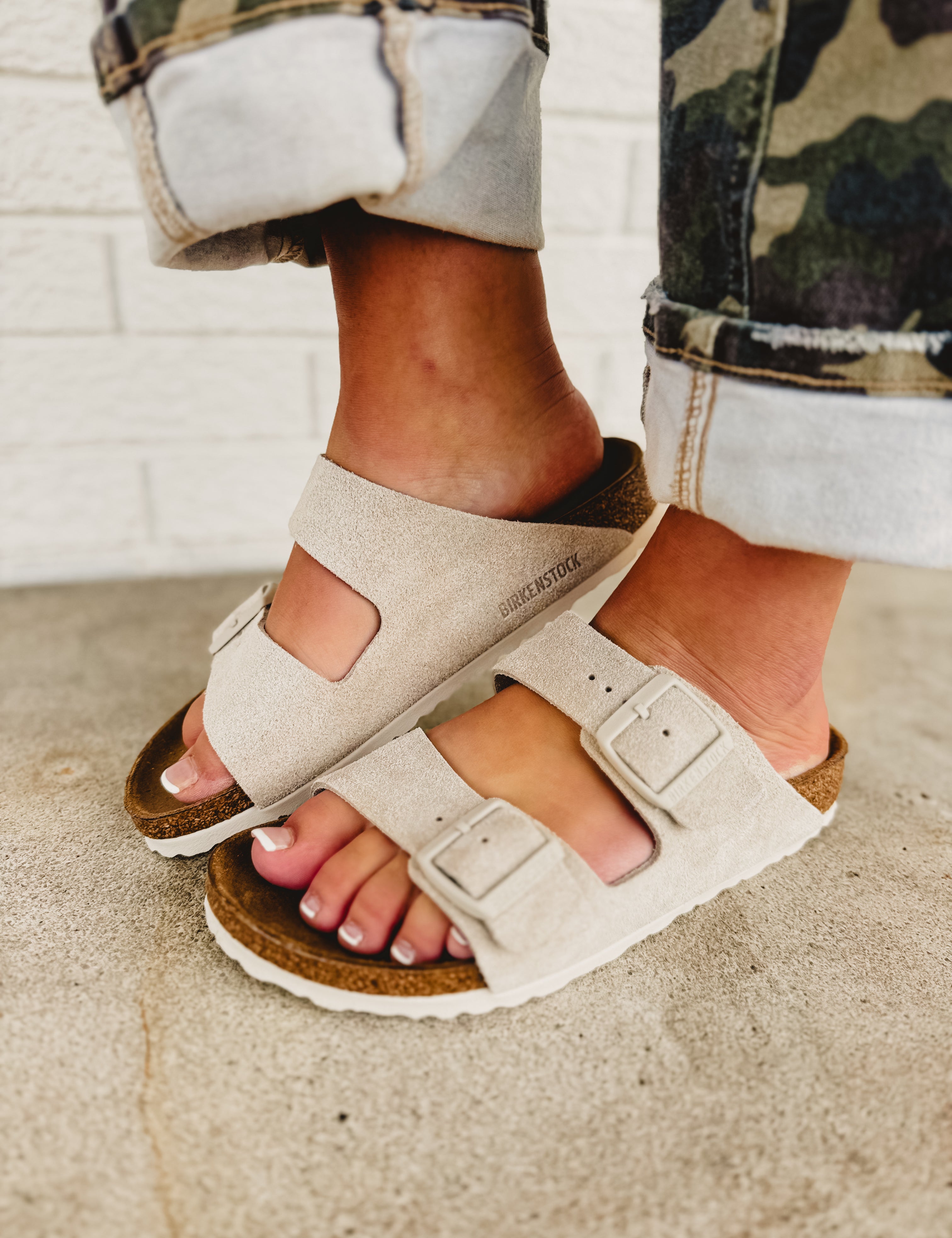 Birkenstock Arizona Suede Leather Sandal - Oyster - Lace and Grace Boutique