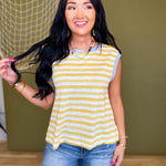 Textured Two Tone Striped Muscle Tank - Lemon - Lace and Grace Boutique