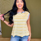 Textured Two Tone Striped Muscle Tank - Lemon - Lace and Grace Boutique