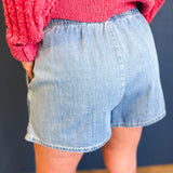 Button Front Drawstring Denim Shorts - Lace and Grace Boutique