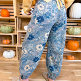 POL Vintage Wash Floral Printed Twill Pants - Navy Multi - Lace and Grace Boutique