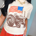 American Flag Tractor Graphic Tee - Ivory - Lace and Grace Boutique