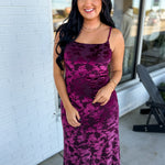 Burnout Velvet Spaghetti Strap Midi Dress - Burgundy - Lace and Grace Boutique