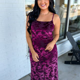 Burnout Velvet Spaghetti Strap Midi Dress - Burgundy - Lace and Grace Boutique