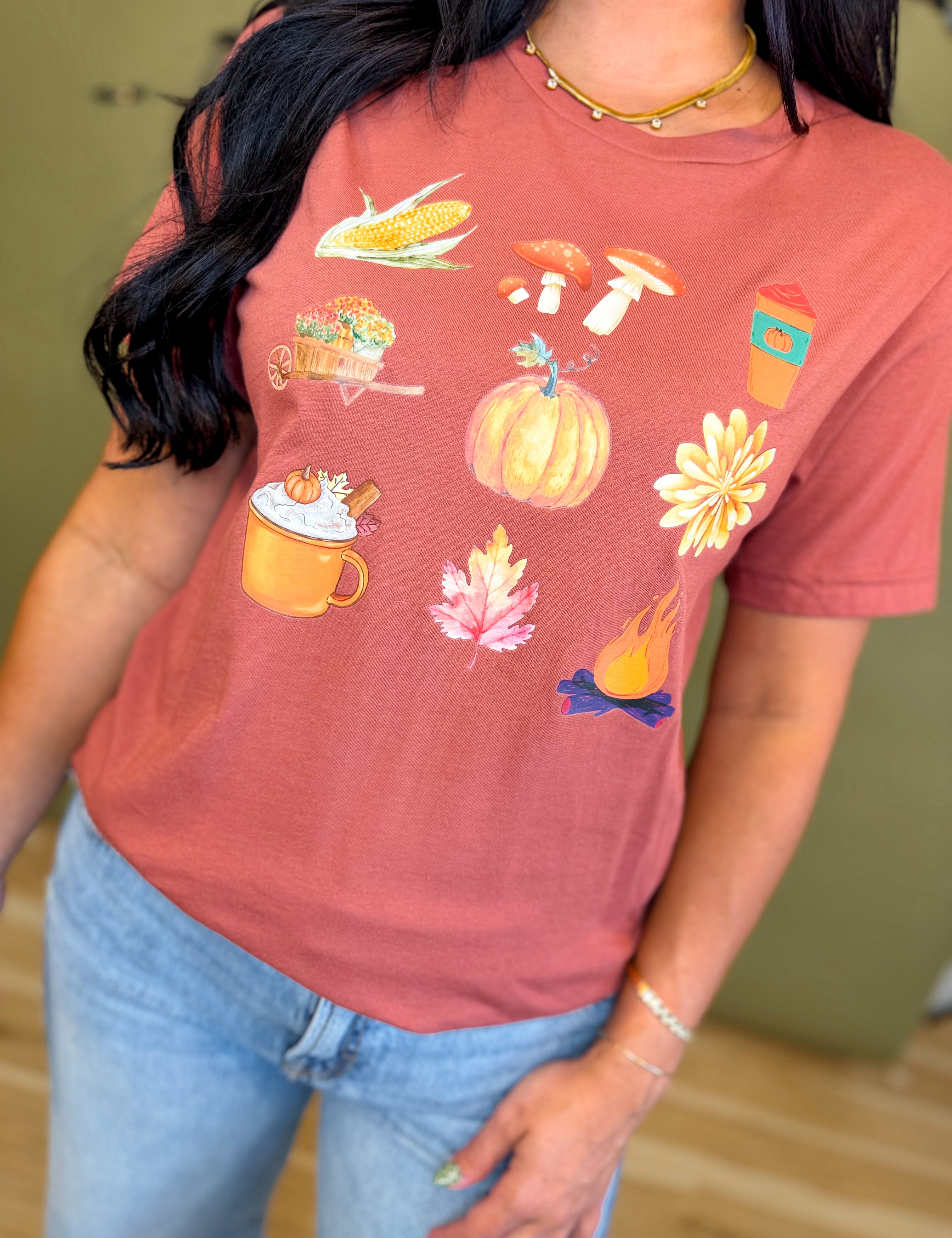 Fall Favorites Graphic Tee - Clay - Lace and Grace Boutique