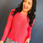 Open Ribbed Knit Sweater - Berry - Lace and Grace Boutique