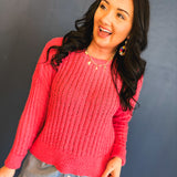 Open Ribbed Knit Sweater - Berry - Lace and Grace Boutique