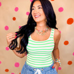 Striped Seamless Ribbed Bodysuit - Cream Apple Green - Lace and Grace Boutique
