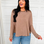 Oversized Waffle Knit Thermal Long Sleeve Top - Latte - Lace and Grace Boutique