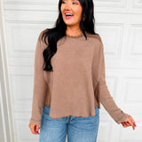 Oversized Waffle Knit Thermal Long Sleeve Top - Latte - Lace and Grace Boutique