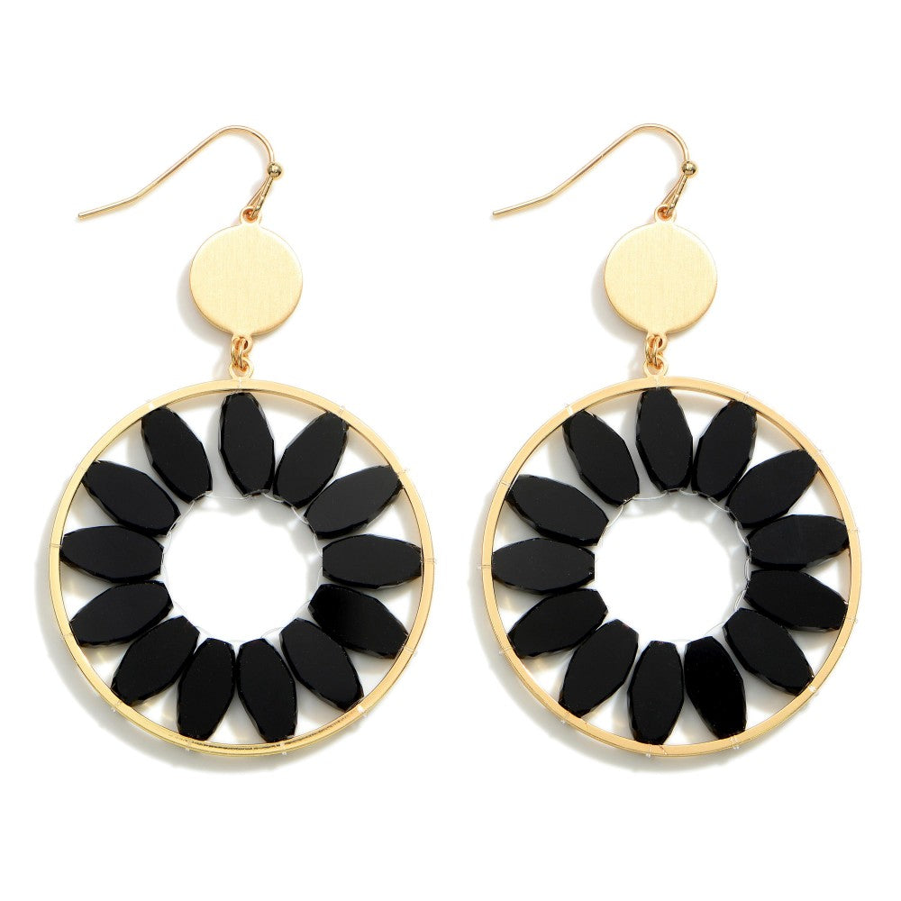 Gold Circular Drop Earrings - Black - Lace and Grace Boutique