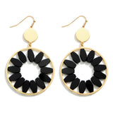 Gold Circular Drop Earrings - Black - Lace and Grace Boutique