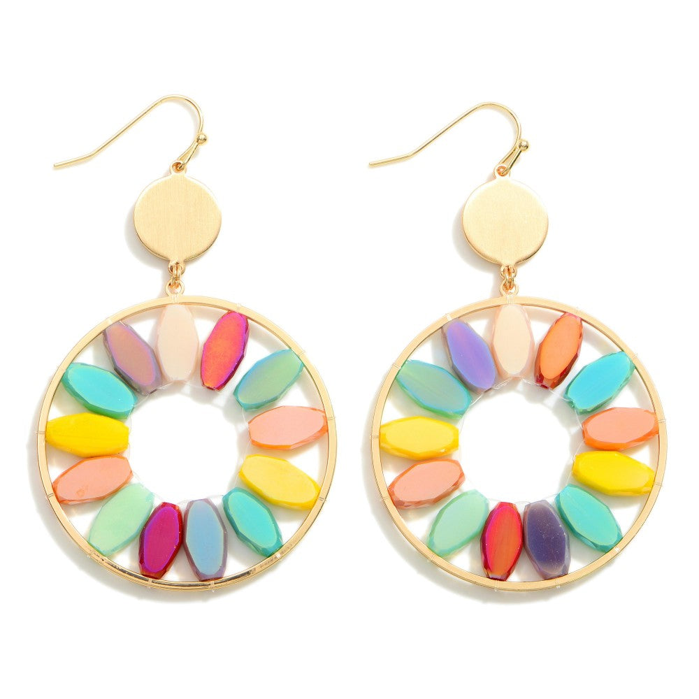 Gold Circular Drop Earrings - Multi - Lace and Grace Boutique