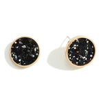Gold Tone Glitter Stud Earrings - Black - Lace and Grace Boutique