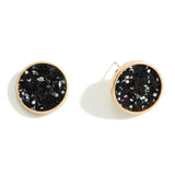 Gold Tone Glitter Stud Earrings - Black - Lace and Grace Boutique
