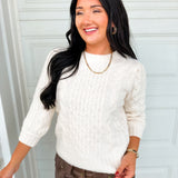 Cable Knit Puff Sleeve Sweater - Ecru