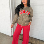 Check Print High Rise Drawstring Pants - Red Multi - Lace and Grace Boutique