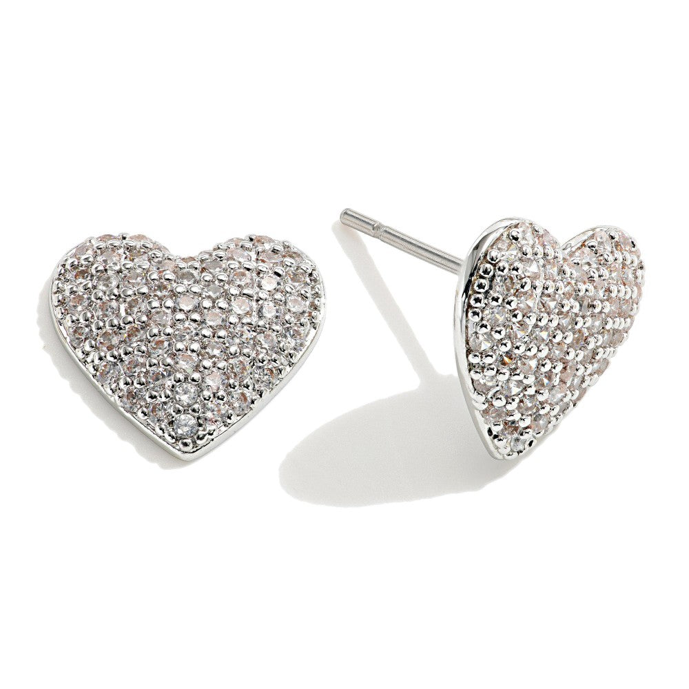 Cubic Zirconia Heart Stud Earrings - Silver - Lace and Grace Boutique
