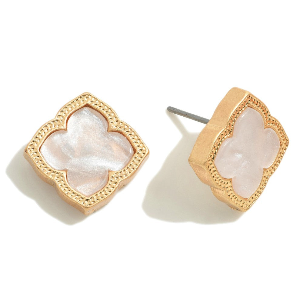 Marbled Clover Stud Earrings - Cream - Lace and Grace Boutique