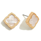 Marbled Clover Stud Earrings - Cream