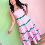 Tiered Ric Rac Trim Midi Dress - Cool Pink - Lace and Grace Boutique