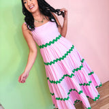 Tiered Ric Rac Trim Midi Dress - Cool Pink - Lace and Grace Boutique