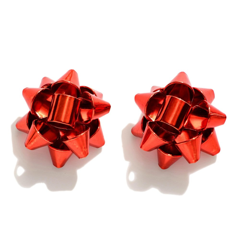 Christmas Bow Stud Earrings - Red - Lace and Grace Boutique