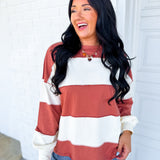 Striped Long Sleeve Oversized Top - Terracotta/Ivory