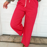 Check Print High Rise Drawstring Pants - Red Multi - Lace and Grace Boutique