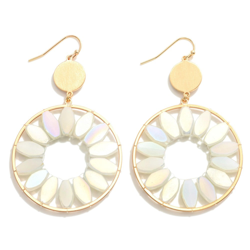 Gold Circular Drop Earrings - White - Lace and Grace Boutique