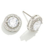 Silver Circular Stone Stud Earrings
