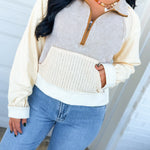 POL Vintage Wash Contrast Knit Quarter Zip Pullover - Cream - Lace and Grace Boutique