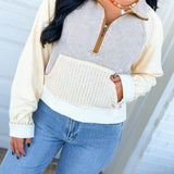 POL Vintage Wash Contrast Knit Quarter Zip Pullover - Cream - Lace and Grace Boutique